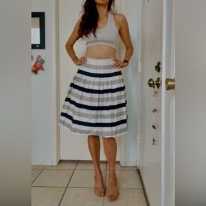 ⚓️ BANDOLINO- Navy, Gray and White stripes. A-Line Skirt- 💙 fit to flare